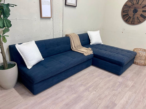 West Elm Blue Modern L Sectional Couch with Reversible Storage Chaise