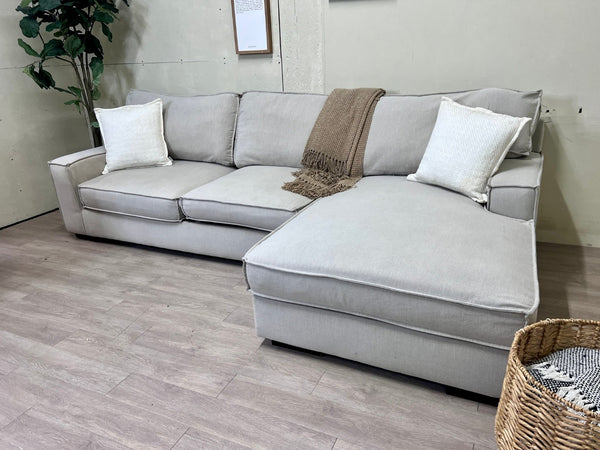 Eggshell Modern Deep-Seated L Sectional Couch with Chaise