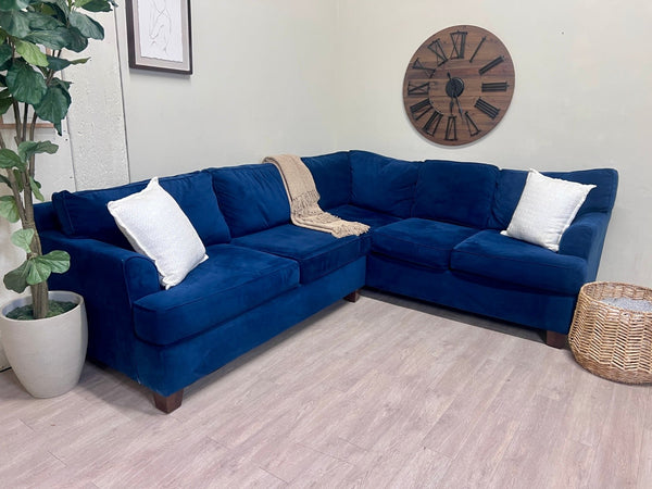 Modern Blue Velvet Deep-Seated L Sectional Couch
