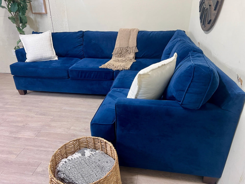 Modern Blue Velvet Deep-Seated L Sectional Couch