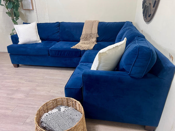 Modern Blue Velvet Deep-Seated L Sectional Couch