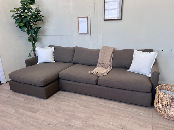 Crate & Barrel “Lounge Espresso” Brownish Gray Modern Deep-Seated 2pc L Sectional Couch with Chaise