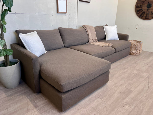 Crate & Barrel “Lounge Espresso” Brownish Gray Modern Deep-Seated 2pc L Sectional Couch with Chaise