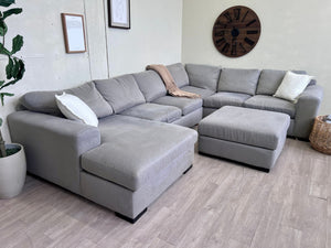 Jordan’s Furniture Gray Modern Deep-Seated U Sectional Couch with Chaise