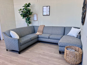 Rowe Furniture Blueish Gray Modern 3pc U Sectional Couch with Chaise