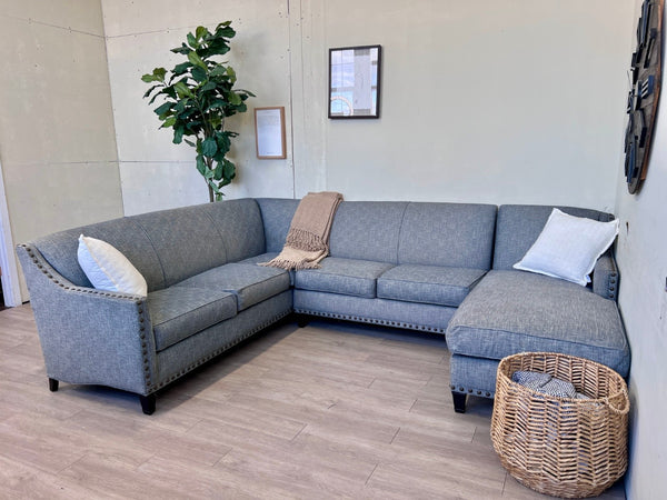 Rowe Furniture Blueish Gray Modern 3pc U Sectional Couch with Chaise