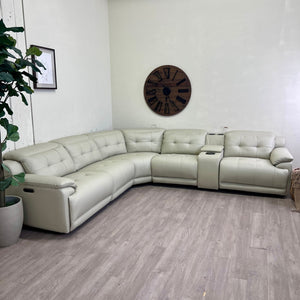 Like New Power Leather Reclining Sectional Recliner Couch, 3-Seater with Auto-Footrest & Headrest, Wireless Charger, Bluetooth & Cup Holder