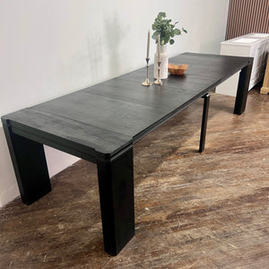 13-piece Modern Dining Table Set a Rectangular Kitchen Table and 12 Black Linen Fabric Dining Chair, Wire Brushed Black