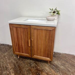 Light Coffee Solid Wood Freestanding Single Sink Vanity with White Engineered Top