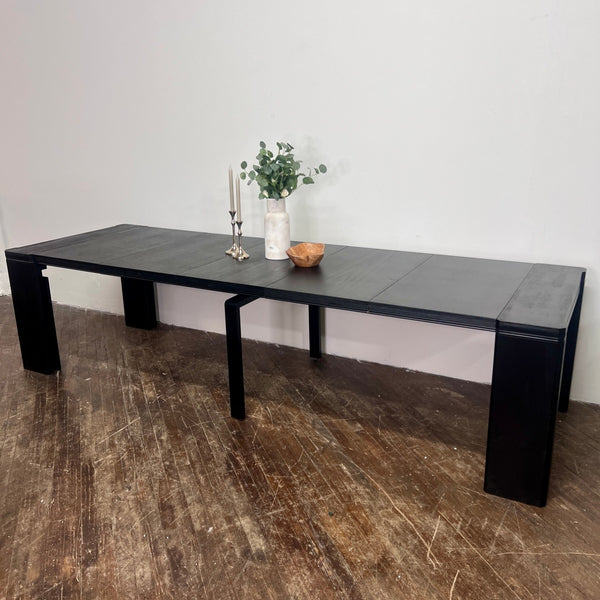 13-piece Modern Dining Table Set a Rectangular Kitchen Table and 12 Black Linen Fabric Dining Chair, Wire Brushed Black