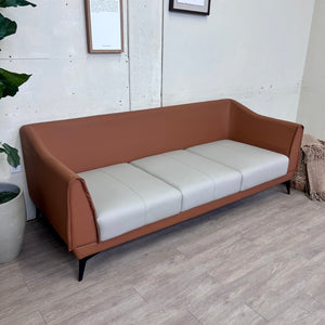 Modern Faux Leather 3 Seater Sofa For Living Room With Pillow