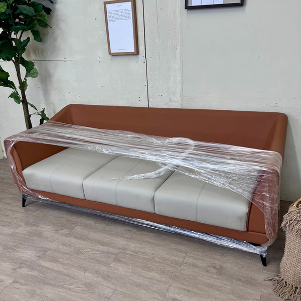 Modern Faux Leather 3 Seater Sofa For Living Room With Pillow