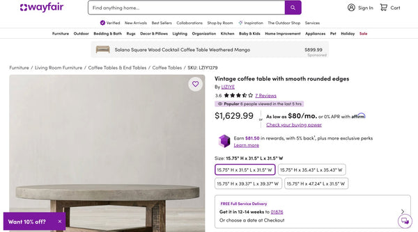 Vintage coffee table with smooth rounded edges