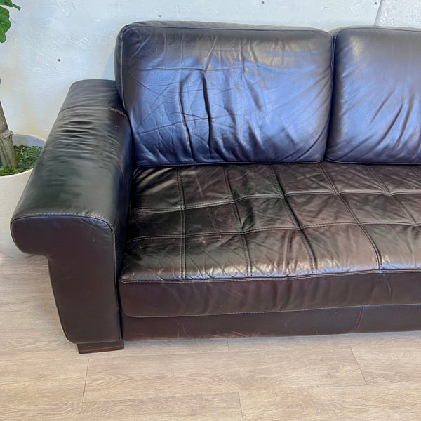 Dark Brown Genuine Leather Tufted 2pc L Sectional Couch with Chaise