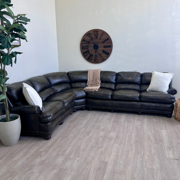 Hancock & Moore Genuine Leather Brown L Sectional Couch