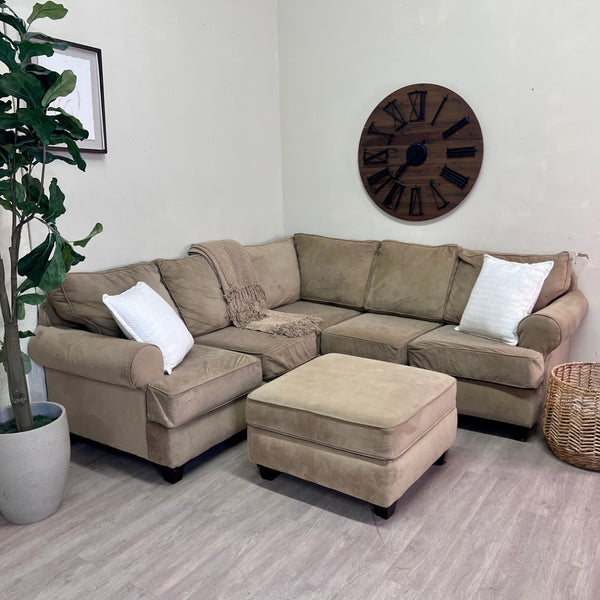 Golden Brown Microsuede Modern 2pc L Sectional Couch with Ottoman Set