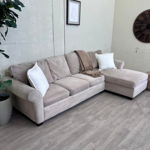 Jordan’s Furniture Beige Microfiber L Sectional Couch with Chaise
