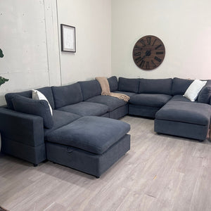 Cloud Modular Modern Dark Gray / Signature Plush Chenille 7 Piece Corner Sectional Couch Set + Additional Ottoman