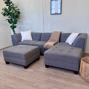 Bernie & Phyl's Gray Modular Modern Tufted 5pc U Sectional Couch with Chaise & Ottoman