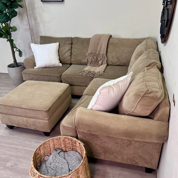 Golden Brown Microsuede Modern 2pc L Sectional Couch with Ottoman Set