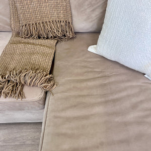 Jordan’s Furniture Beige Microfiber L Sectional Couch with Chaise