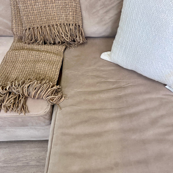 Jordan’s Furniture Beige Microfiber L Sectional Couch with Chaise
