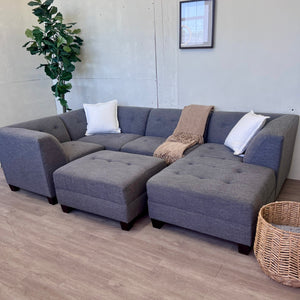 Bernie & Phyl's Gray Modular Modern Tufted 5pc U Sectional Couch with Chaise & Ottoman