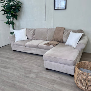 Jordan’s Furniture Beige Microfiber L Sectional Couch with Chaise