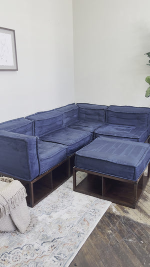 FREE DELIVERY! 🚚 - Pottery Barn Blue Tufted Microfiber Modular Rearrangeable Storage Sectional Couch with Ottoman Set