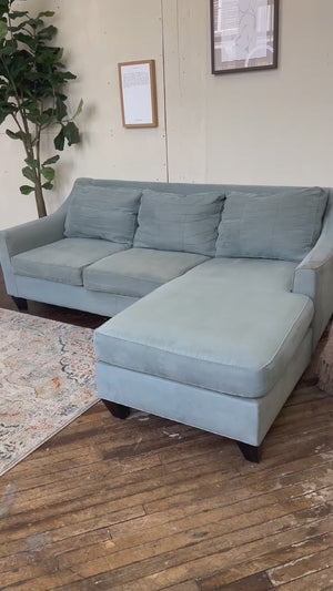 FREE DELIVERY! 🚚 - Jordan’s Furniture Light Blue Microfiber Tufted Sectional Couch with Reversible Chaise