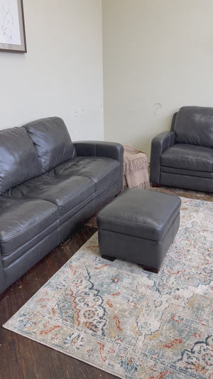 FREE DELIVERY! 🚚 - Charcoal Gray Genuine Leather 3 Seater Couch & Ottoman Set