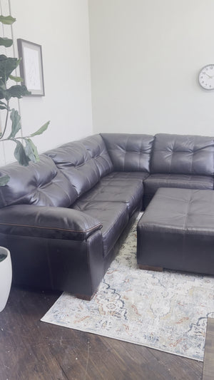 FREE DELIVERY! 🚚- Bernie & Phyl’s Genuine Leather Brown Sectional Couch with Oversized Ottoman Set