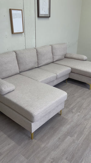 FREE DELIVERY! 🚚 - Cream Modern Gold Legs U Sectional Couch