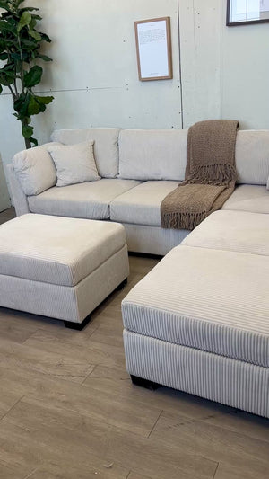 (Brand New) "Adria" Corduroy Modern 3-Piece L Sectional Couch with Chaise & Ottoman Set