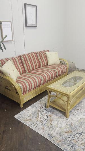 FREE DELIVERY! 🚚- Bamboo Screen Porch or Patio 3 Seater Couch & Glass Top Coffee Table Set