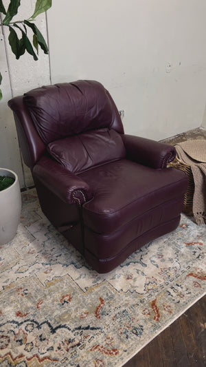 FREE DELIVERY! 🚚 - Genuine Leather Cherry Red Studded Recliner Chair