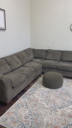 FREE DELIVERY! 🚚 - Jordan’s Furniture Bauhaus Olive Green Microfiber Sleeper Sectional Couch with Ottoman Set