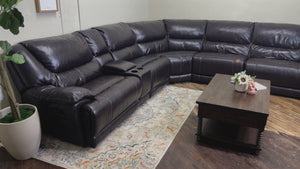 FREE DELIVERY! 🚚 - Jordan’s Furniture Dark Brown Genuine Leather Reclining Rearrangeable Sectional Couch